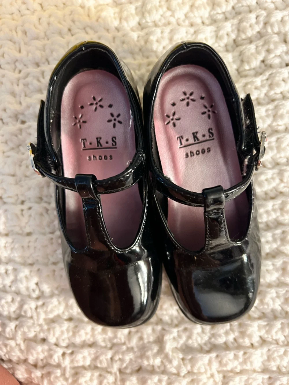 audrey Black Patent T-Strap Mary Janes with Pink Insole - Picture 7 of 13
